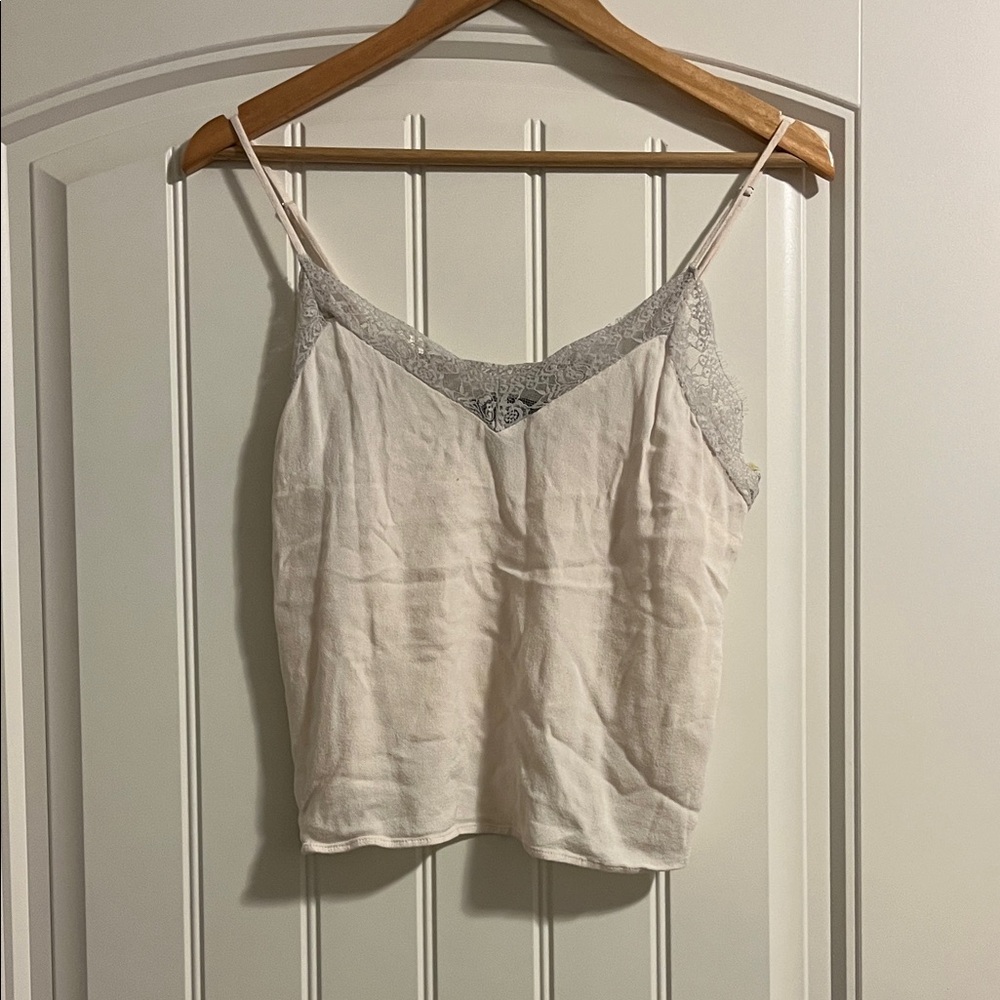 Forever 21 White and Gray Lace Trim Cami Top